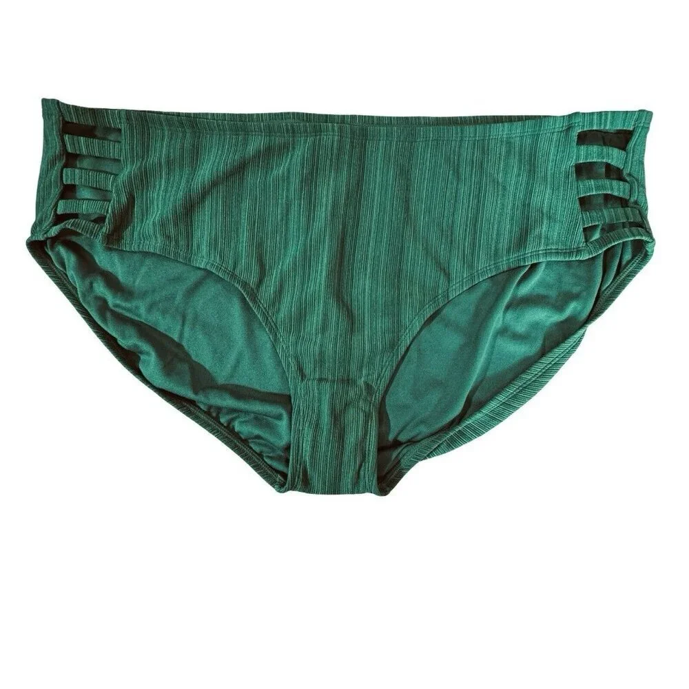 TIME & TRU Mid-Rise Bikini Swimsuit Bottoms 3X (24W-26W) Green Open Sides‎ NEW